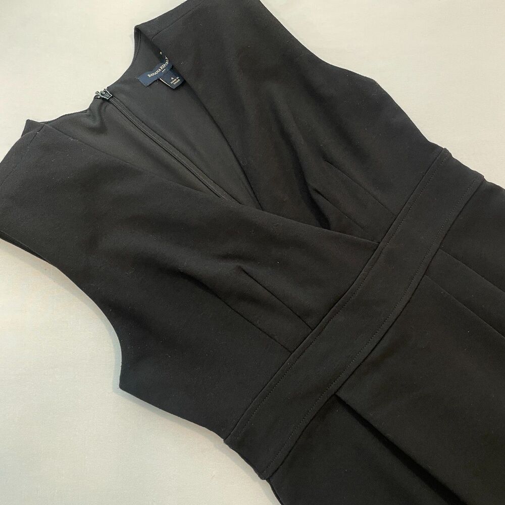 ~ Banana Republic 4 Dress Black Cocktail Sleeveless V Knee Midi Wrap S LBD - Picture 4 of 15